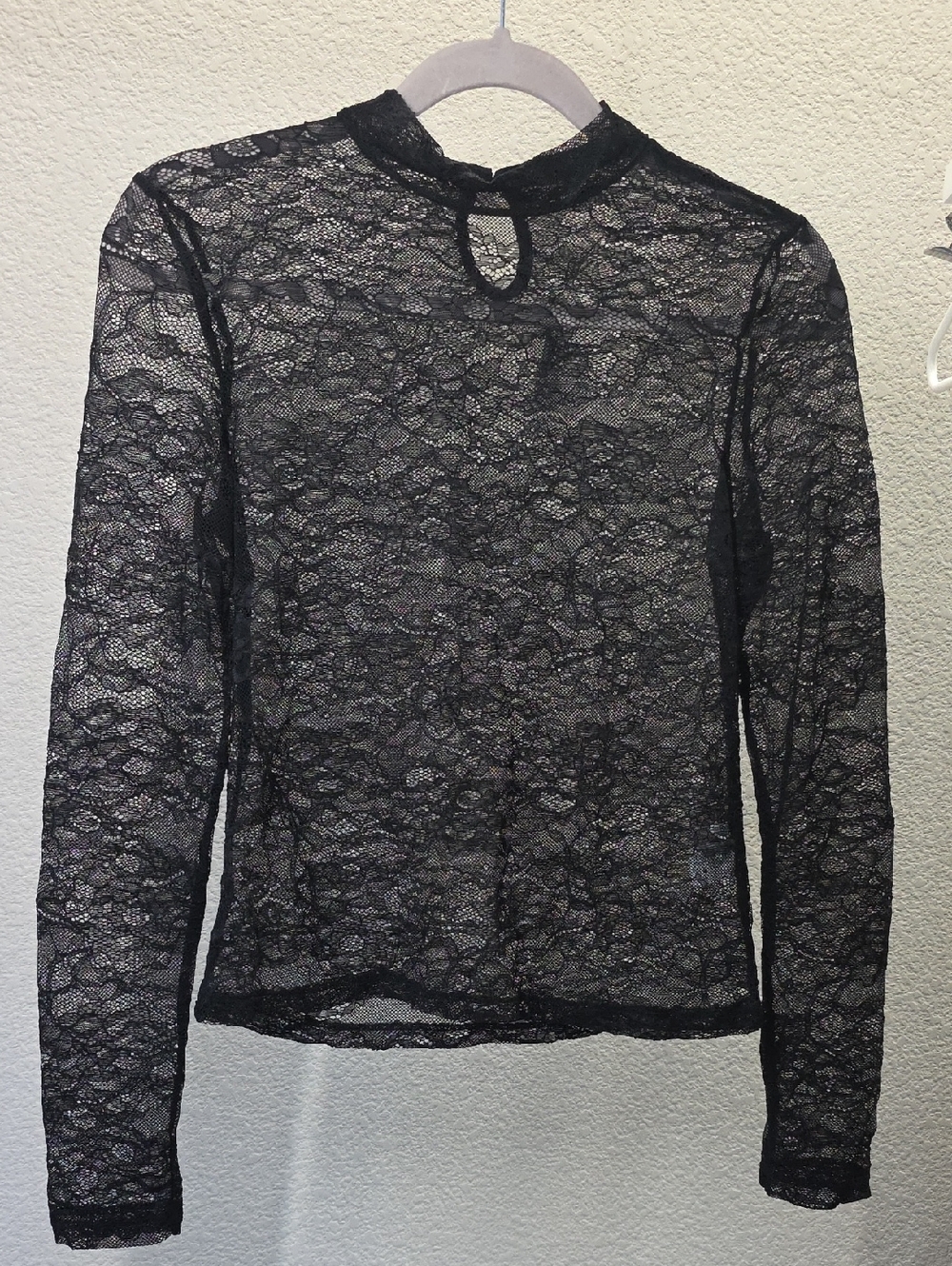 Forever 21 Black Sheer Lace Long-Sleeve Mock Neck Top